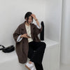 Women's Loose Fit Halter Neck Double Breasted Polyester Long Sleeve Casual Jacket for Urban Spring Style in Black