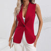 Women's Slim Fit Polyester Solid Color Half Open Collar Single Row One Button Cardigan Style Vest with Buttons for Spring in Black