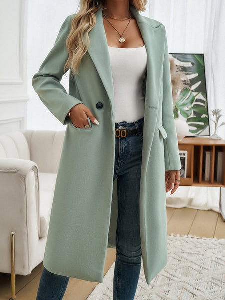 Women's Longline Coat, Lapel Collar, Long Sleeves and Straight Silhouette