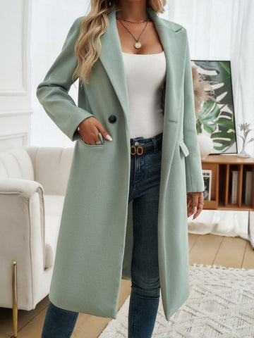 Women's Longline Coat, Lapel Collar, Long Sleeves and Straight Silhouette
