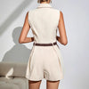 Women's Sleeveless Polyester Belted Office Blazer for Spring Work Office in Black