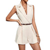 Women's Sleeveless Polyester Belted Office Blazer for Spring Work Office in Black