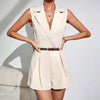 Women's Sleeveless Polyester Belted Office Blazer for Spring Work Office in Black