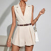 Women's Sleeveless Polyester Belted Office Blazer for Spring Work Office in Black