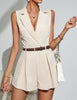 Women's Sleeveless Polyester Belted Office Blazer for Spring Work Office in Black
