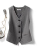 Women's Slim Fit Single Breasted Polyester Solid Color V Neck Halter Vest with Pocket for Spring Layering in Black