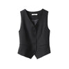 Women's Slim Fit Single Breasted Polyester Solid Color V Neck Halter Vest with Pocket for Spring Layering in Black