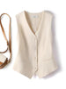 Women's Slim Fit Single Breasted Polyester Solid Color V Neck Halter Vest with Pocket for Spring Layering in Black