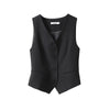 Women's Slim Fit Single Breasted Polyester Solid Color V Neck Halter Vest with Pocket for Spring Layering in Black