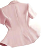 Women's Slim Fit Single Breasted Polyester Solid Color Suit Collar Three Quarter Sleeve Elegant Blazer with Buttons for Spring Work in Pink