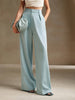 Women's Casual High Waist Straight Leg Polyester Pants with Pockets Loose Wide Leg Long Trousers for Summer Commute in Black