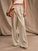 Women's Casual High Waist Straight Leg Polyester Pants with Pockets Loose Wide Leg Long Trousers for Summer Commute in Black