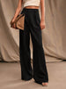 Women's Casual High Waist Straight Leg Polyester Pants with Pockets Loose Wide Leg Long Trousers for Summer Commute in Black