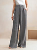Women's Casual High Waist Straight Leg Polyester Pants with Pockets Loose Wide Leg Long Trousers for Summer Commute in Black