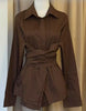 Women's Slim Fit Polyester Solid Color Suit Collar Long Sleeve Single Row and Multiple Buckles Blazer with Waist Tie for Spring in Brown