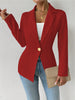 Women's Slim Fit One Button Cotton Blend Solid Color Lapel Long Sleeve Elegant Blazer for Spring in White Black Red Burgundy