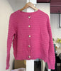 Women's Routine Fit Round Neck Long Sleeve Pullover Grid Acrylic Blend Cardigan with Buttons for Basic Summer Wear in Apricot Burgundy Black