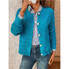 Women's Routine Fit Round Neck Long Sleeve Pullover Grid Acrylic Blend Cardigan with Buttons for Basic Summer Wear in Apricot Burgundy Black