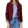 Women's Routine Fit Round Neck Long Sleeve Pullover Grid Acrylic Blend Cardigan with Buttons for Basic Summer Wear in Apricot Burgundy Black