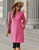 Women's Ribbed Dress, Round Neck, Long Puff Sleeves and Relaxed Skirt