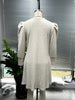Women's Ribbed Dress, Round Neck, Long Puff Sleeves and Relaxed Skirt