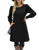 Women's Ribbed Dress, Round Neck, Long Puff Sleeves and Relaxed Skirt