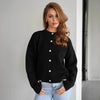 Women's Routine Fit Solid Color Round Neck Long Sleeve Single Breasted Polyester Button Cardigan for Winter in Apricot Black Blue