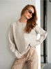 Women's Routine Fit Solid Color Round Neck Long Sleeve Single Breasted Polyester Button Cardigan for Winter in Apricot Black Blue