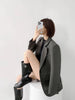 Women's Gray Short Blazer, Lapel Collar, Single-Button Front and Long Sleeves