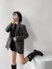 Women's Gray Short Blazer, Lapel Collar, Single-Button Front and Long Sleeves