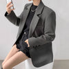 Women's Gray Short Blazer, Lapel Collar, Single-Button Front and Long Sleeves