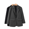 Women's Gray Short Blazer, Lapel Collar, Single-Button Front and Long Sleeves