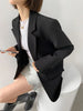 Women's Gray Short Blazer, Lapel Collar, Single-Button Front and Long Sleeves