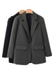 Women's Gray Short Blazer, Lapel Collar, Single-Button Front and Long Sleeves