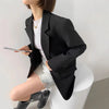 Women's Gray Short Blazer, Lapel Collar, Single-Button Front and Long Sleeves