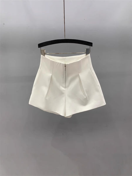 Women's Harajuku Style Polyester Three-Dimensional Decoration Wide Leg Shorts for Summer in Black and White