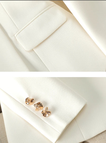 Women's Slim Fit Polyester Long Sleeve Business Blazer Jacket for Office Work Commute in White Black Pink