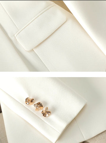 Women's Slim Fit Polyester Long Sleeve Business Blazer Jacket for Office Work Commute in White Black Pink