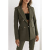 Women's Routine Fit Solid Color Acrylic Jacket with Suit Collar Nine Quarter Sleeves and Double Row Two Buttons in White for Autumn