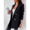 Women's Routine Fit Solid Color Acrylic Jacket with Suit Collar Nine Quarter Sleeves and Double Row Two Buttons in White for Autumn