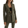 Women's Routine Fit Solid Color Acrylic Jacket with Suit Collar Nine Quarter Sleeves and Double Row Two Buttons in White for Autumn