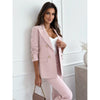 Women's Routine Fit Solid Color Acrylic Jacket with Suit Collar Nine Quarter Sleeves and Double Row Two Buttons in White for Autumn