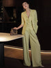 Women's Long Sleeve Solid Color Cotton Linen Office Style Suit Set Three Piece Outfit for Summer in Elegant Style