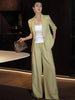 Women's Long Sleeve Solid Color Cotton Linen Office Style Suit Set Three Piece Outfit for Summer in Elegant Style