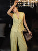 Women's Long Sleeve Solid Color Cotton Linen Office Style Suit Set Three Piece Outfit for Summer in Elegant Style