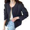Women's Slim Fit Cotton Linen Round Neck Long Sleeve Single Breasted Casual Cardigan for Spring in Solid Color