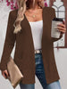 Women's Routine Fit Collarless Long Sleeve Polyester Solid Color Hollow Out Cardigan with No Buckle for Autumn in Black