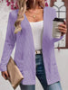 Women's Routine Fit Collarless Long Sleeve Polyester Solid Color Hollow Out Cardigan with No Buckle for Autumn in Black