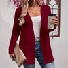 Women's Routine Fit Collarless Long Sleeve Polyester Solid Color Hollow Out Cardigan with No Buckle for Autumn in Black