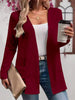 Women's Routine Fit Collarless Long Sleeve Polyester Solid Color Hollow Out Cardigan with No Buckle for Autumn in Black